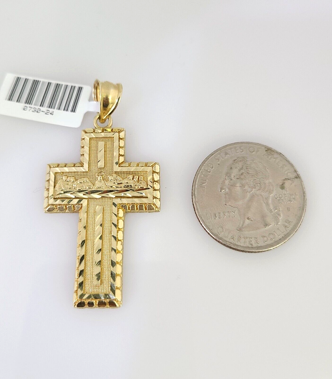 10k Gold Franco Chain Jesus Cross Charm Pendant 2.5mm 18-24 Inches Necklace