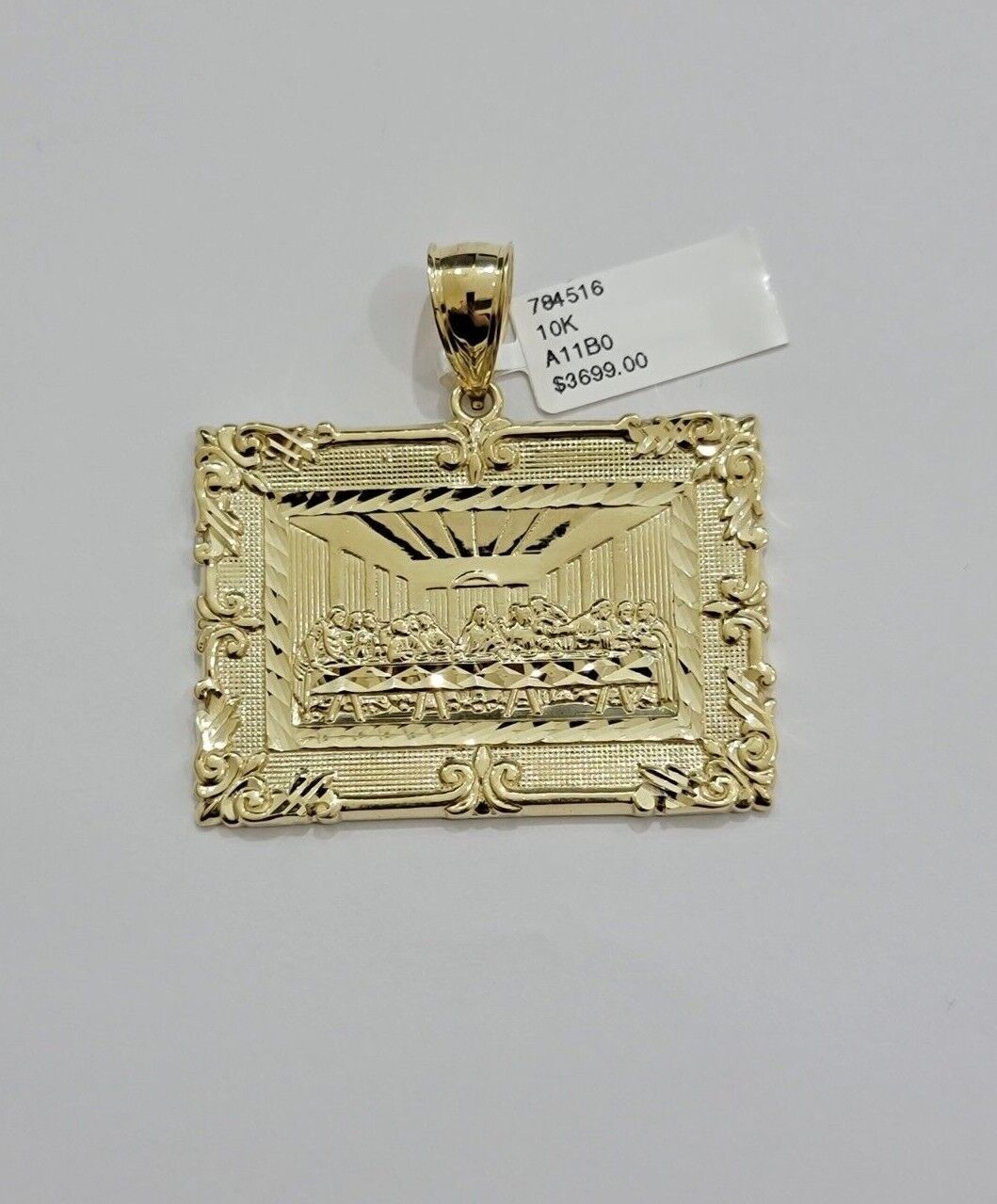 Real 10k Gold Pendant Charm Last Supper Square Jesus 10kt Yellow 1.5-3 Inch SALE