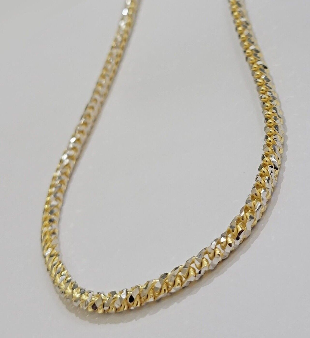 Real 10k Gold Solid Palm Chain Necklace Diamond Cut 5mm 18" Choker , 10kt Mens