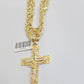 14k Gold Rope Chain Necklace Jesus Cross Charm Pendant Set 20-28" inch 5mm, REAL