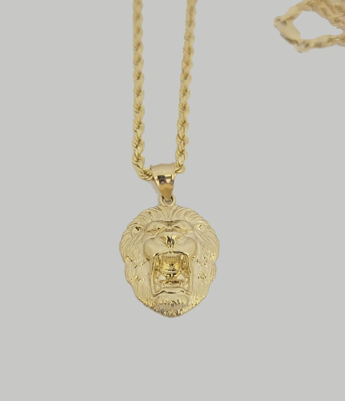 10k Gold Rope Chain Lion Head Charm Pendant 3mm 16-28'' Inches Necklace SALE NEW