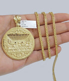 10k Yellow Gold Franco Chain Necklace Last Supper Charm Pendant 3mm 18"-26" Inch