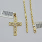 10kt Gold Milano Rope Chain Cross Charm Pendant Set 18-24 Inch 3mm Necklace REAL