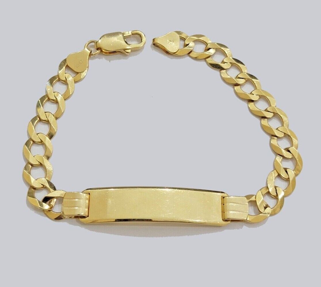 Real 10k Gold Cuban Curb Link ID Bracelet 5mm-10mm 8-8.5" Inches 10kt Name Plate