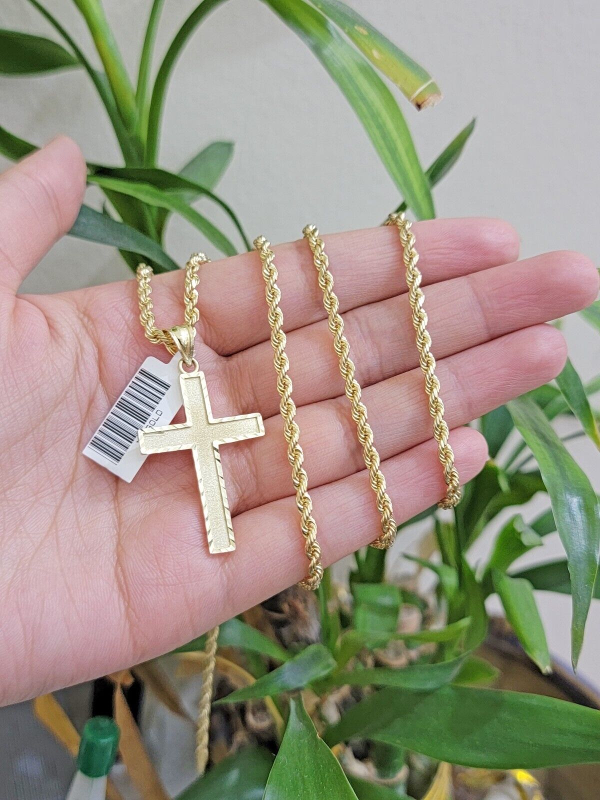 10k Gold Rope Chain Cross Charm Pendant Set 18"-28" inch 3mm Necklace, REAL 10KT