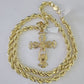 10k Yellow Gold Rope Chain Jesus Cross Charm Pendant 18-30'' Inch 8mm  Necklace