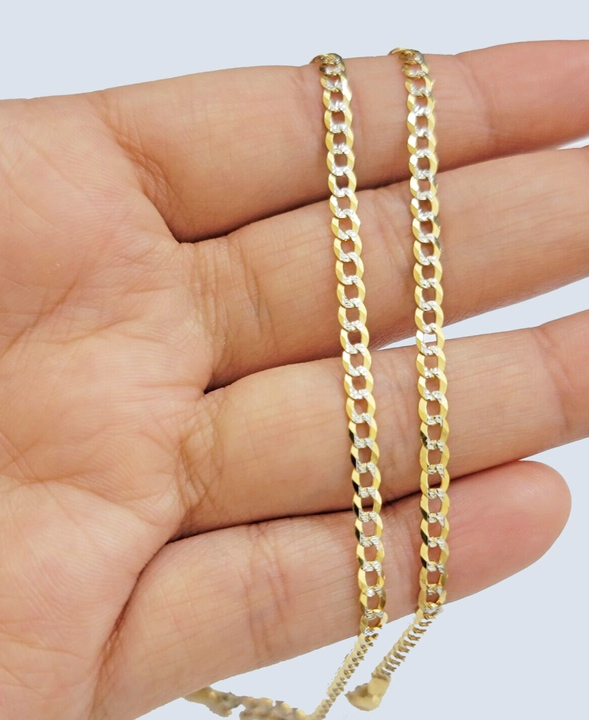 Solid 14kt Yellow Gold Cuban Curb Two-Tone Bracelet 3mm 8'' Inches Real 14k SALE