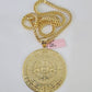 14k Yellow Gold Franco Chain Necklace Mayan Calendar Charm Pendant 4mm 22"Inch