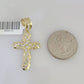 10k Gold Chain Jesus Cross Pendant Set Miami Cuban Necklace 4mm 18"-26" Charm