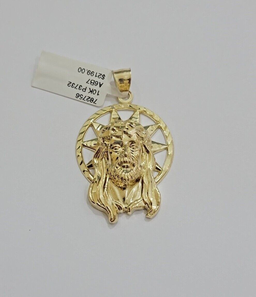 10kt Gold Rope Chain Jesus Head Charm Pendant Set 18-30'' Inch 5mm Necklace SALE