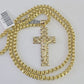 Real 10k Gold Byzantine Necklace Jesus Cross Charm SET Chain 18"-30" 3mm Pendant