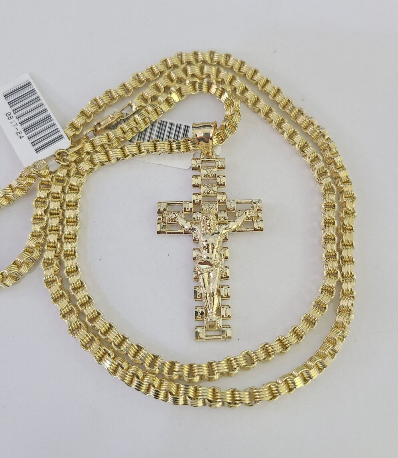 Real 10k Gold Byzantine Necklace Jesus Cross Charm SET Chain 18"-30" 3mm Pendant