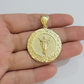 Real 10kt Jesus Circle Charm Pendant 10k Yellow Gold Chain Necklace 1.5 Inch NEW