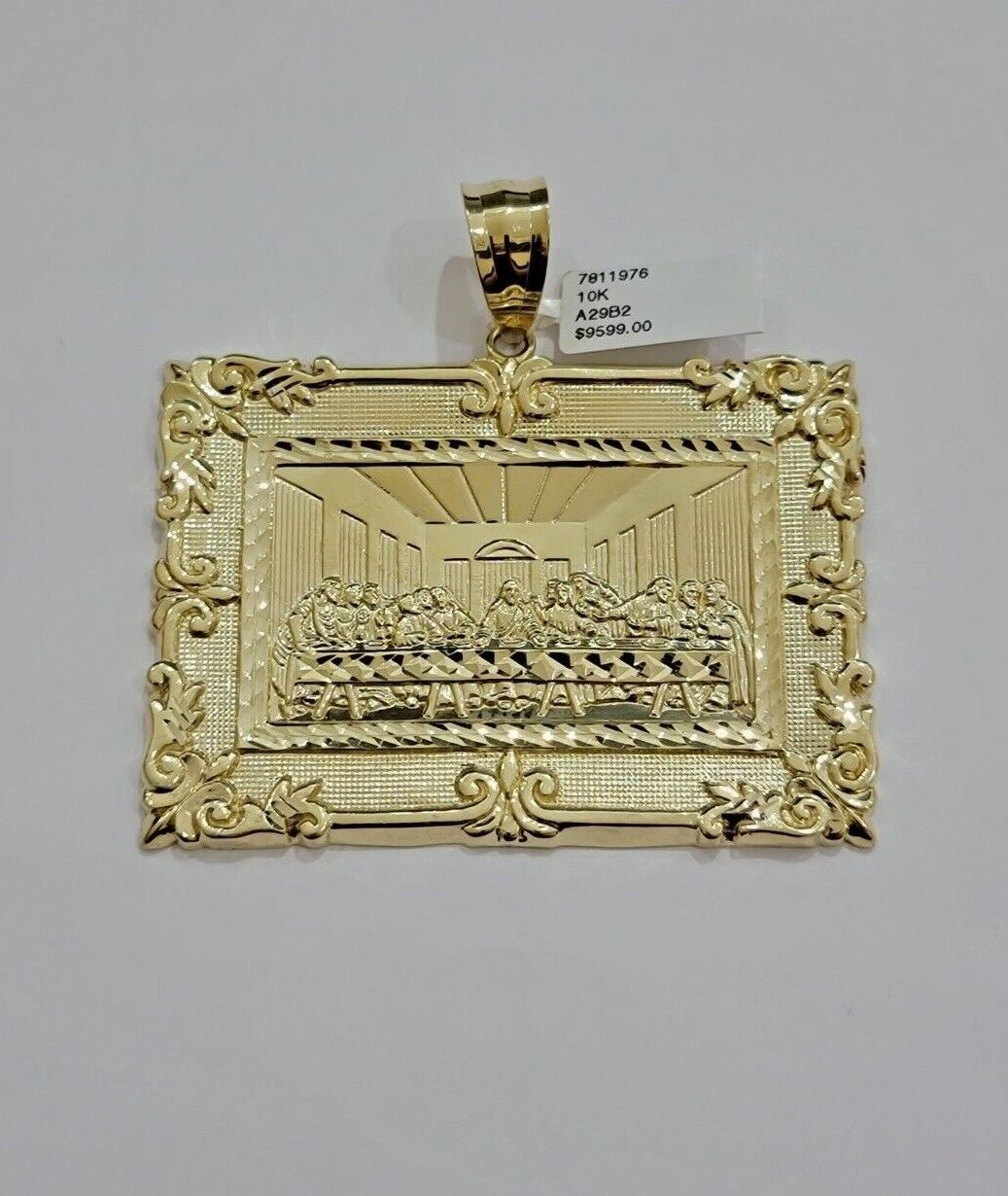 Real 10k Gold Pendant Charm Last Supper Square Jesus 10kt Yellow 1.5-3 Inch SALE