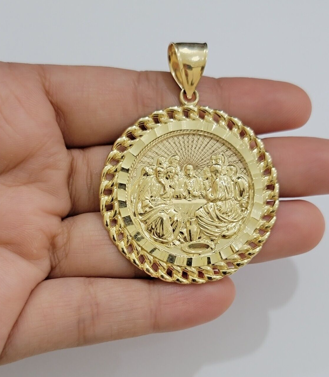 Real 10kt Last Supper Charm Pendant 10k Yellow Gold Chain Necklace 2 Inches SALE