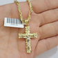 10kt Gold Milano Rope Chain Cross Charm Pendant Set 18-24 Inch 3mm Necklace REAL