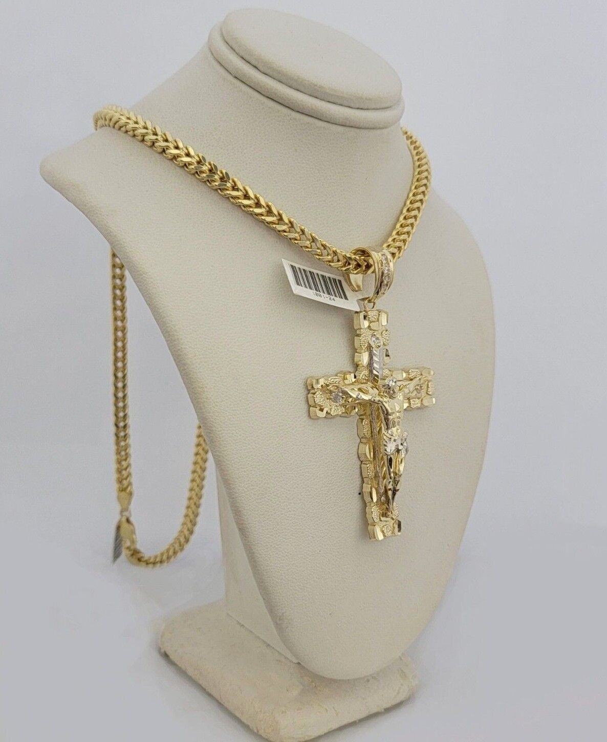 10kt Yellow Gold Franco Chain Necklace Nugget Cross Charm Pendant 5mm 20-26 Inch