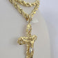 10k Yellow Gold Rope Chain Jesus Cross Charm Pendant 18-30'' Inch 8mm  Necklace