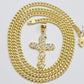 Real 10k Gold Cross Charm Pendant Chain SET 18-26" Miami Cuban Link Necklace Men