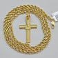 10k Yellow Gold Rope Chain Jesus Cross Charm Pendant Set 18-28'' Inches Necklace