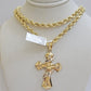 14k Gold Rope Chain Necklace Jesus Cross Charm Pendant Set 18-28" inch 5mm, REAL