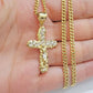 Real 10k Gold Jesus Cross Charm Chain Set Miami Cuban Link Necklace 2.5mm 18-26"