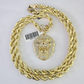 10k Rope Chain Roaring Lion Charm Pendant Gold 18"-30'' Inch 7mm Necklace