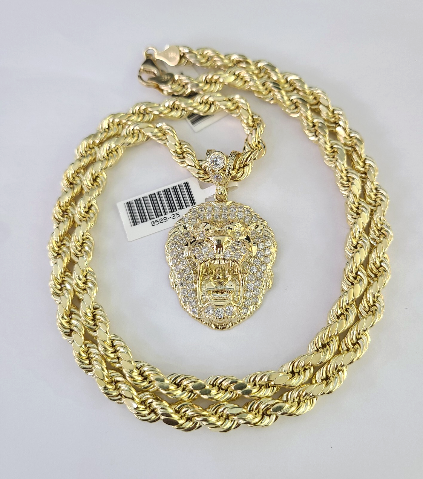 10k Rope Chain Roaring Lion Charm Pendant Gold 18"-30'' Inch 7mm Necklace