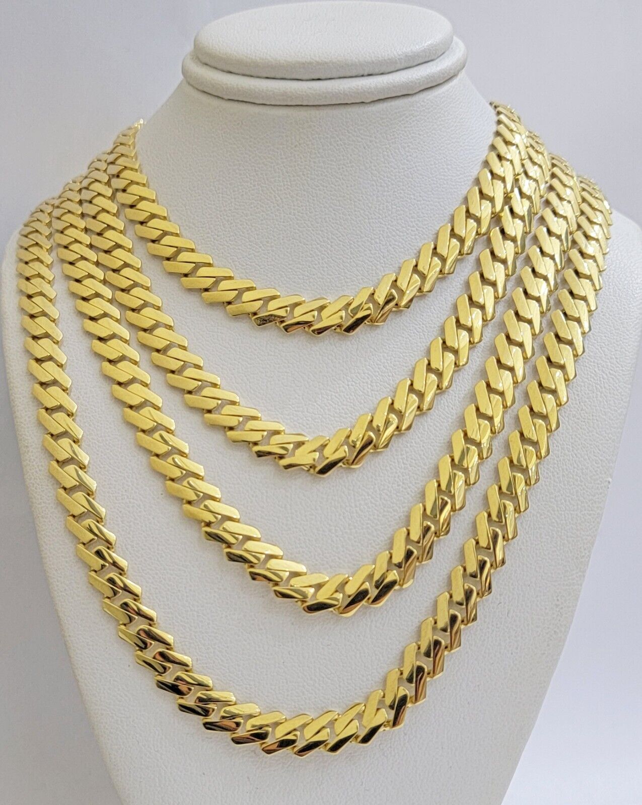 Real 10k Gold chain Cuban Link Monaco necklace 18-24 Inch Box Lock 10KT