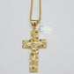 10kt Yellow Gold Franco Chain Necklace Nugget Cross Charm Pendant 3mm 18-26 Inch