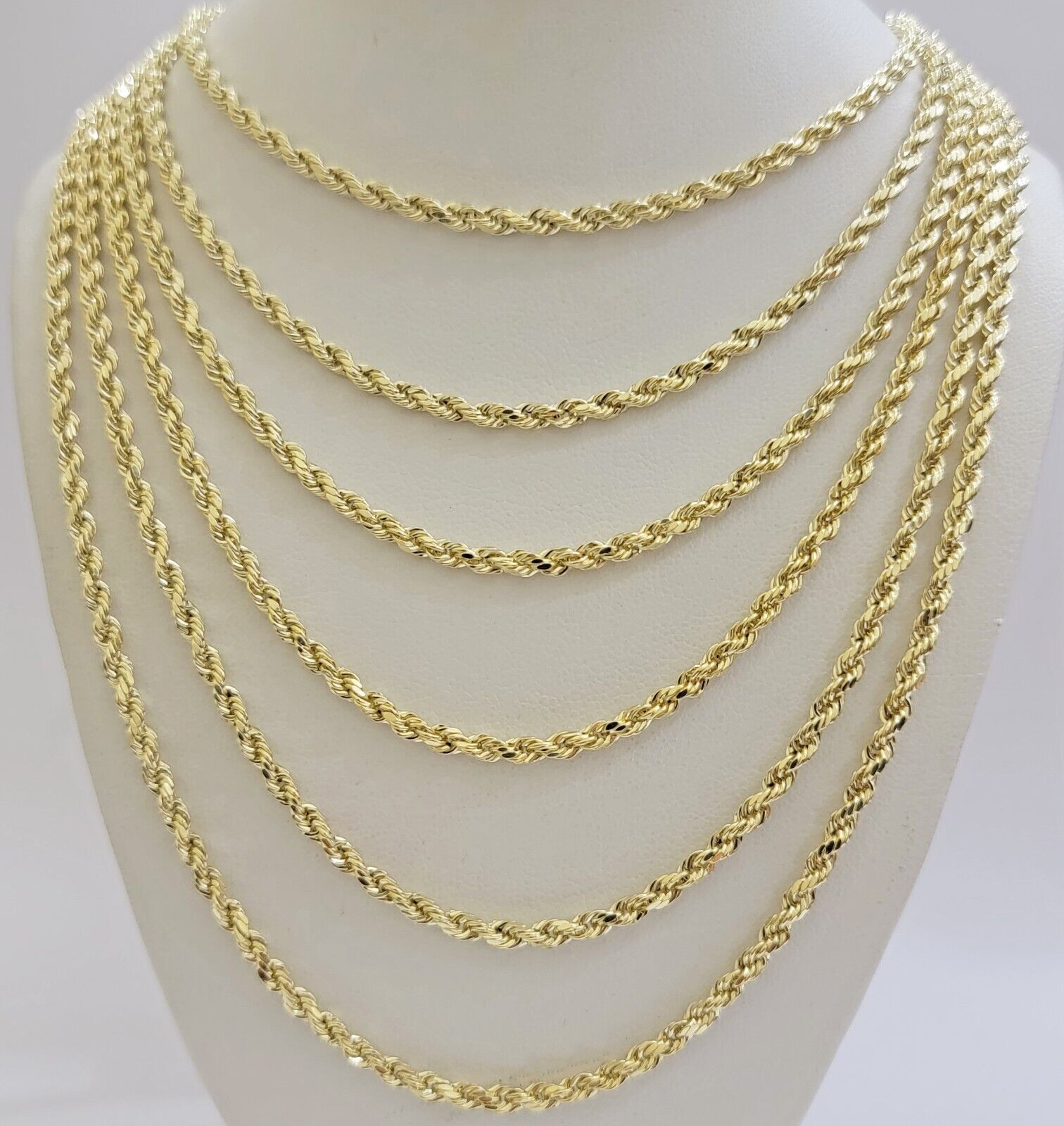 Real 14k Yellow Gold Rope chain necklace 3mm 4mm 5mm 18-26