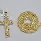 10k Gold Milano Rope Chain Jesus Cross Charm Pendant Set 18-24'' Inches Necklace