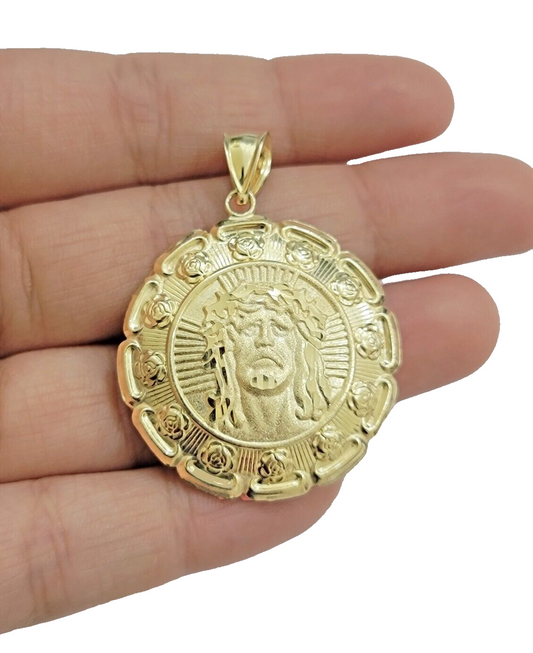 Real 10k Jesus Virgin Mary Charm Pendant Yellow Gold 1.8 Inch Chain Necklace New