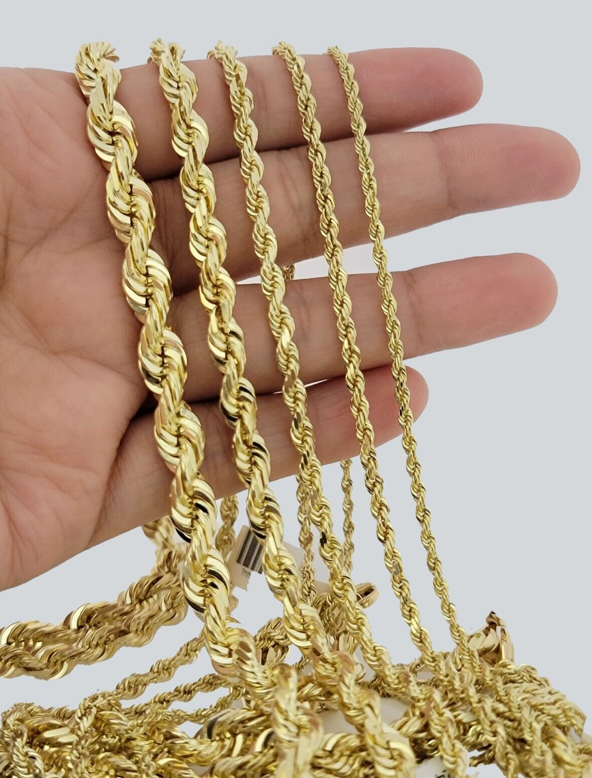 Solid 10kt Gold Rope Chain Necklace 2.5mm 3mm 4mm 5mm 6mm 7mm Diamond Cuts SALE