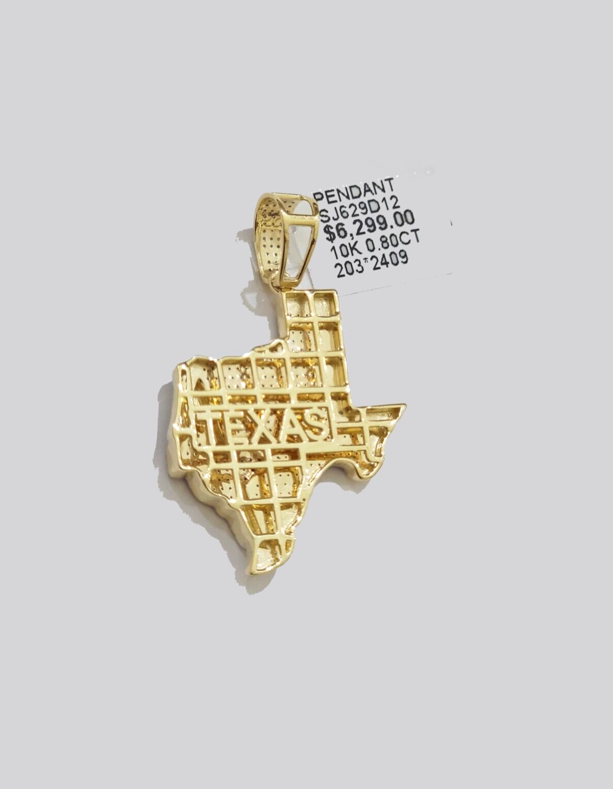 10k Yellow Gold Diamond Texas Map Charm 0.80CT Real 10Kt Pendant Natural Genuine