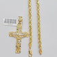 Rope Chain Cross Charm Pendant Set 14k Gold Necklace 20"-28" Inch 5mm, REAL 14KT