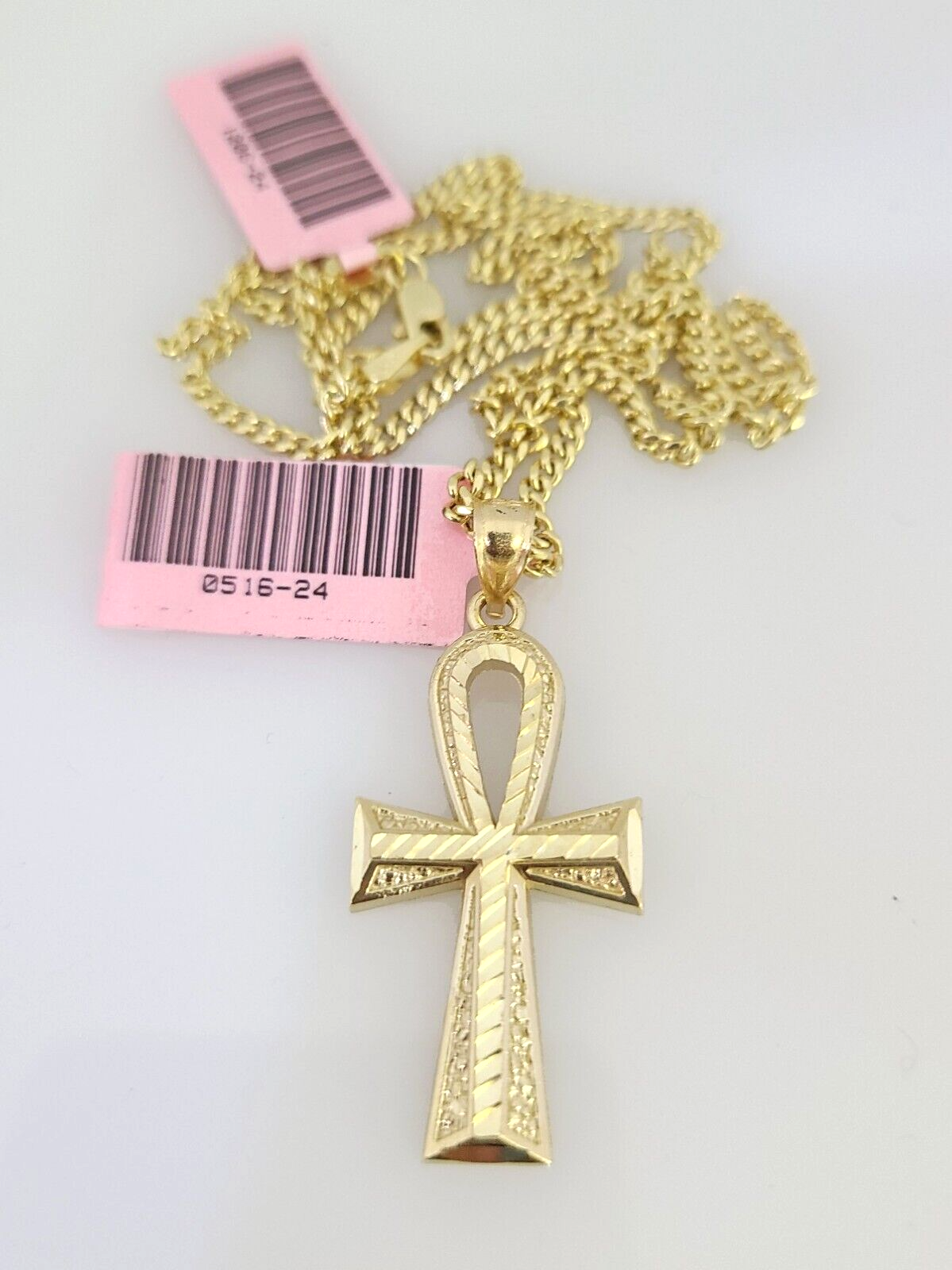 Real 14k Gold Chain Jesus Cross Pendant Set 14kt Miami Cuban Chain 2mm Charm