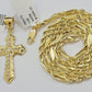 10kt Gold Milano Rope Chain Jesus Cross Charm Pendant Set 18-24'' Inch Necklace