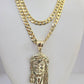 10k Gold Chain Necklace Jesus Head Pendant Set Cuban Curb 5mm 20"-28" Charm