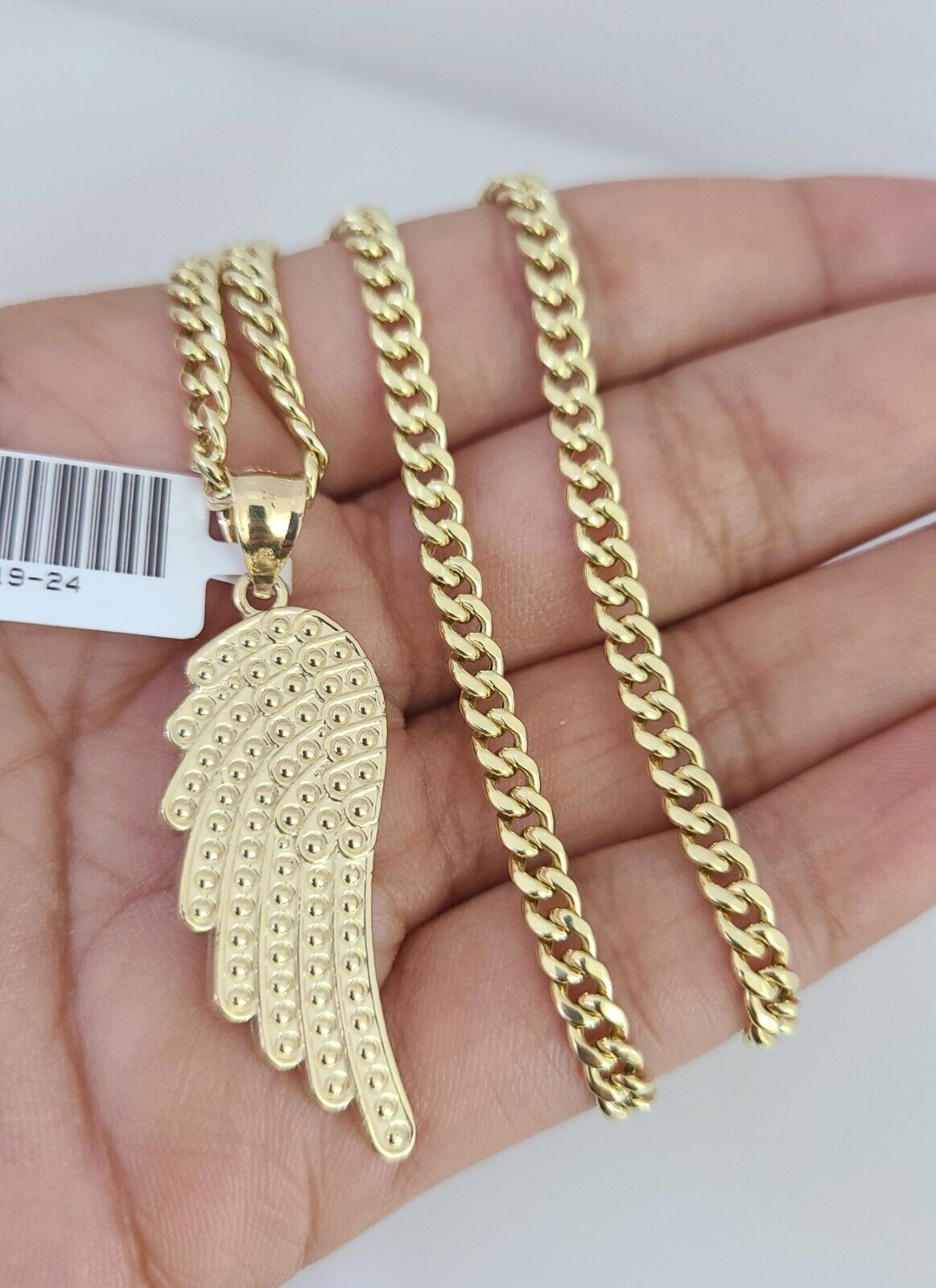 10k Gold Chain Angel Wing Pendant Set Miami Cuban Necklace 4mm 18"-26" Charm