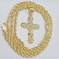 10k Gold Rope Chain Jesus Cross Charm Pendant Set 18-28" inch 4mm Necklace, REAL