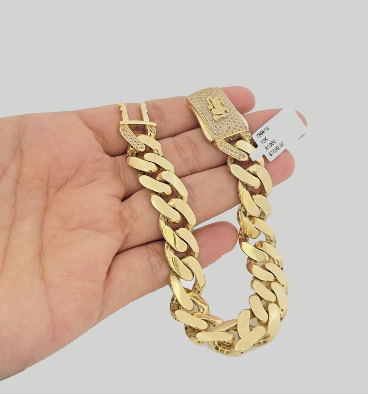 10k Yellow Gold Monaco Style Bracelet 7.5 Inches 13mm Real 10kt CZ Lock For SALE