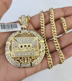 10k Gold Chain Last Supper Pendant Set Miami Cuban link Necklace 5mm 20-30 Inch