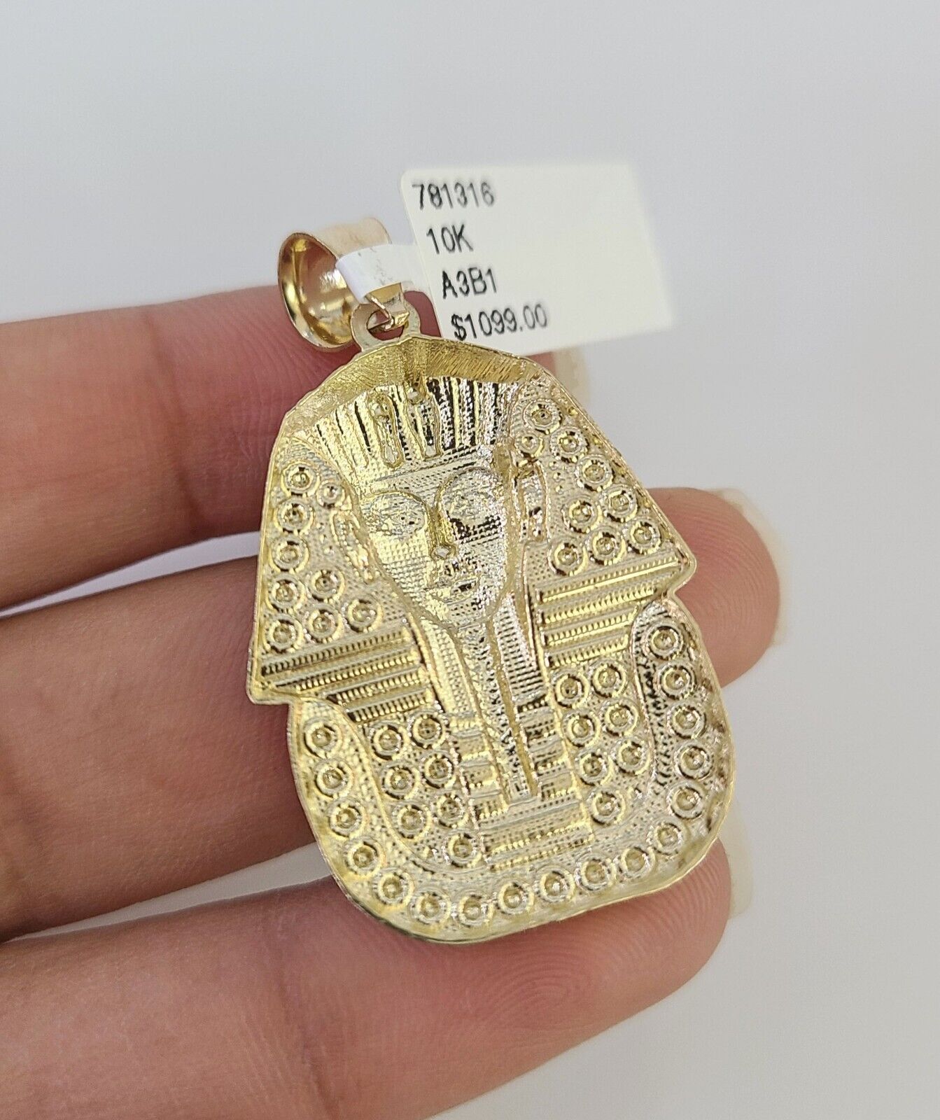 10k Pharaoh Head Charm Pendant Mens REAL 10Kt Egyptian Yellow Gold