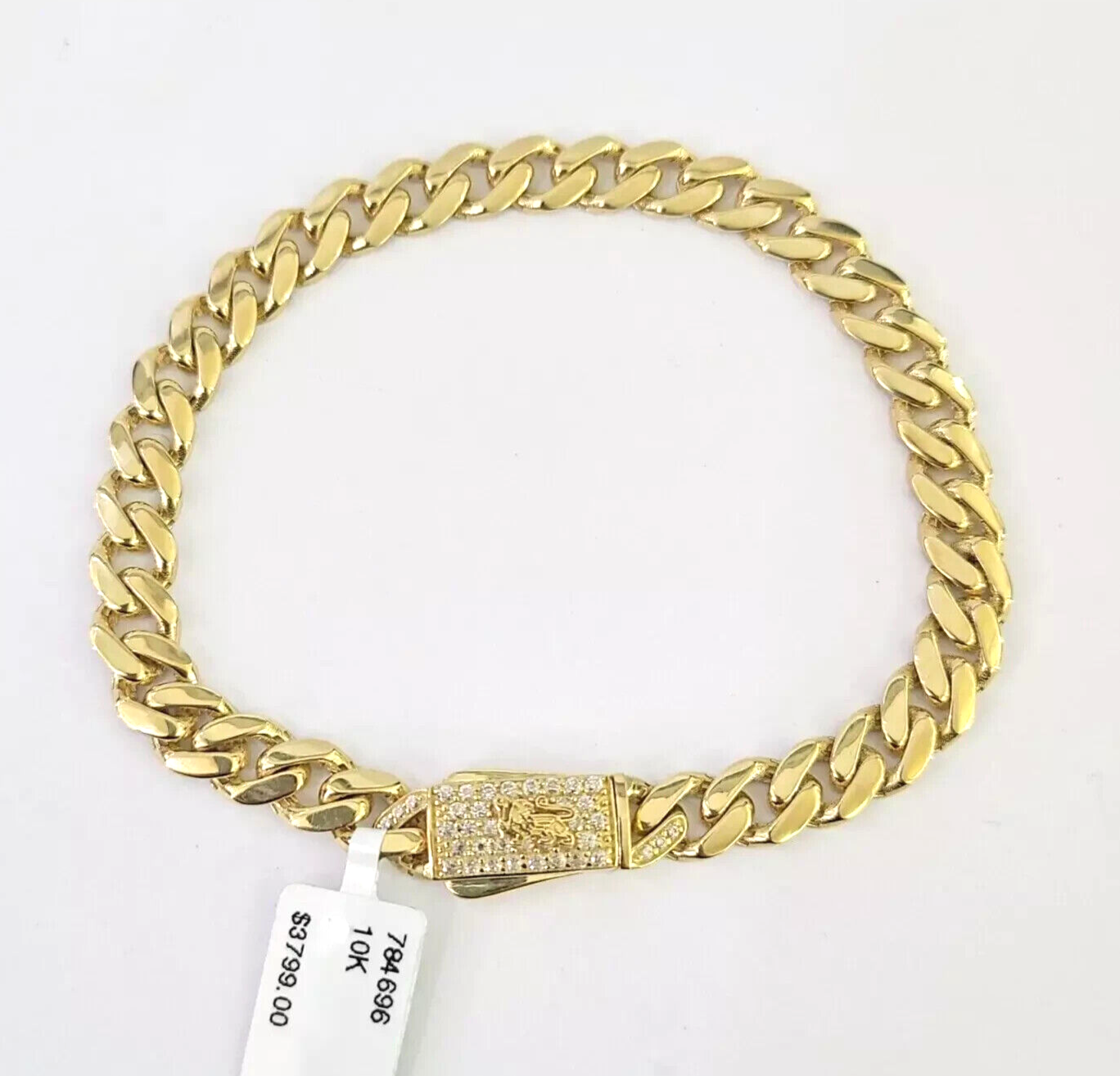 REAL 10kt Yellow Gold Bracelet Monaco Link CZ Box Lock 7mm 7'' 8'' Inch Men SALE