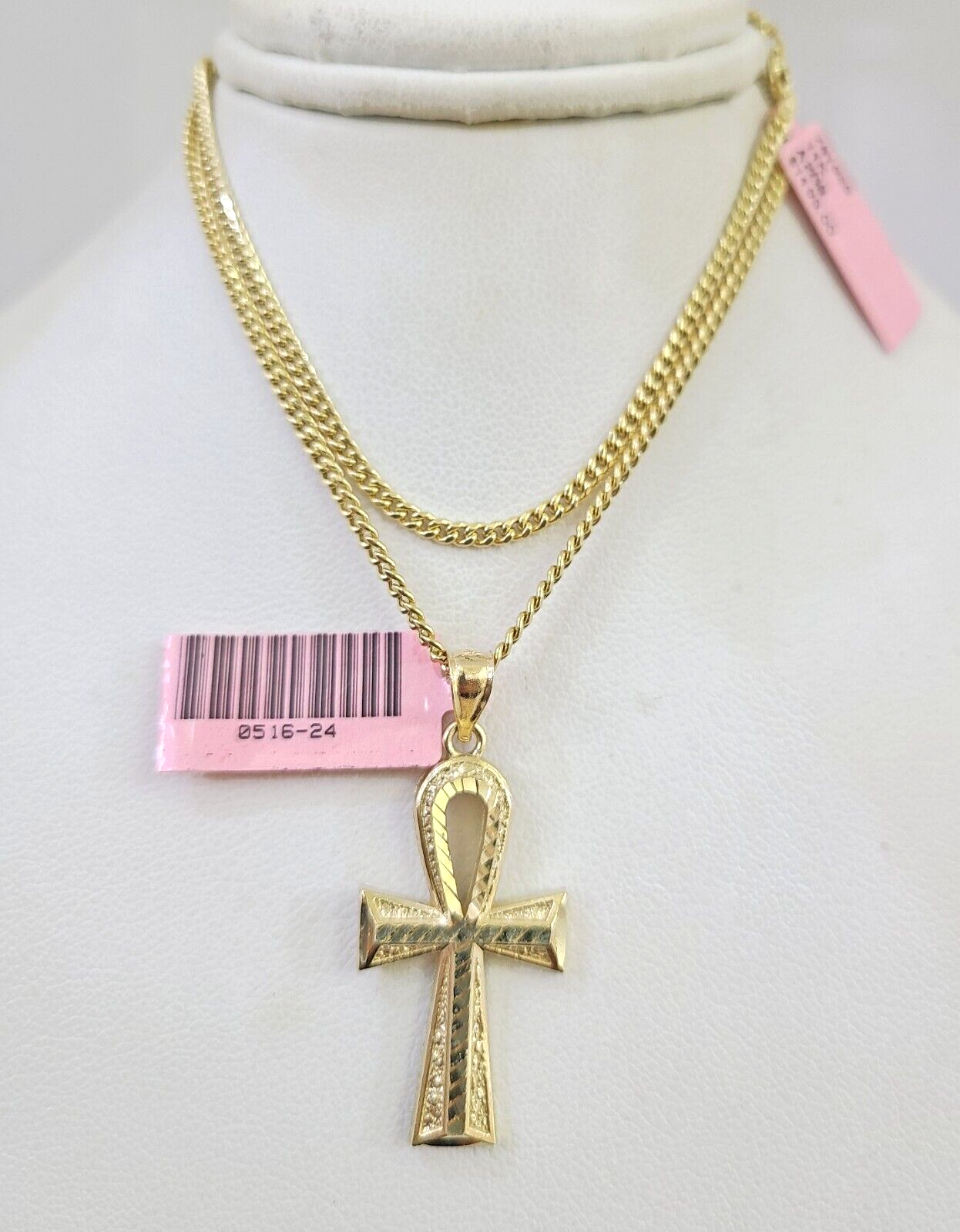 Real 14k Gold Chain Jesus Cross Pendant Set 14kt Miami Cuban Chain 2mm Charm