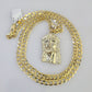 10k Gold Chain Necklace Jesus Head Pendant Set Cuban Curb 5mm 20"-28" Charm