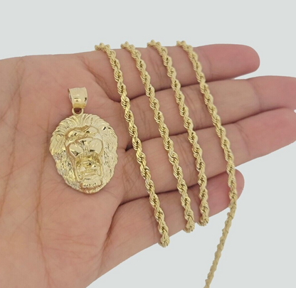 10k Gold Rope Chain Lion Head Charm Pendant 3mm 16-28'' Inches Necklace SALE NEW