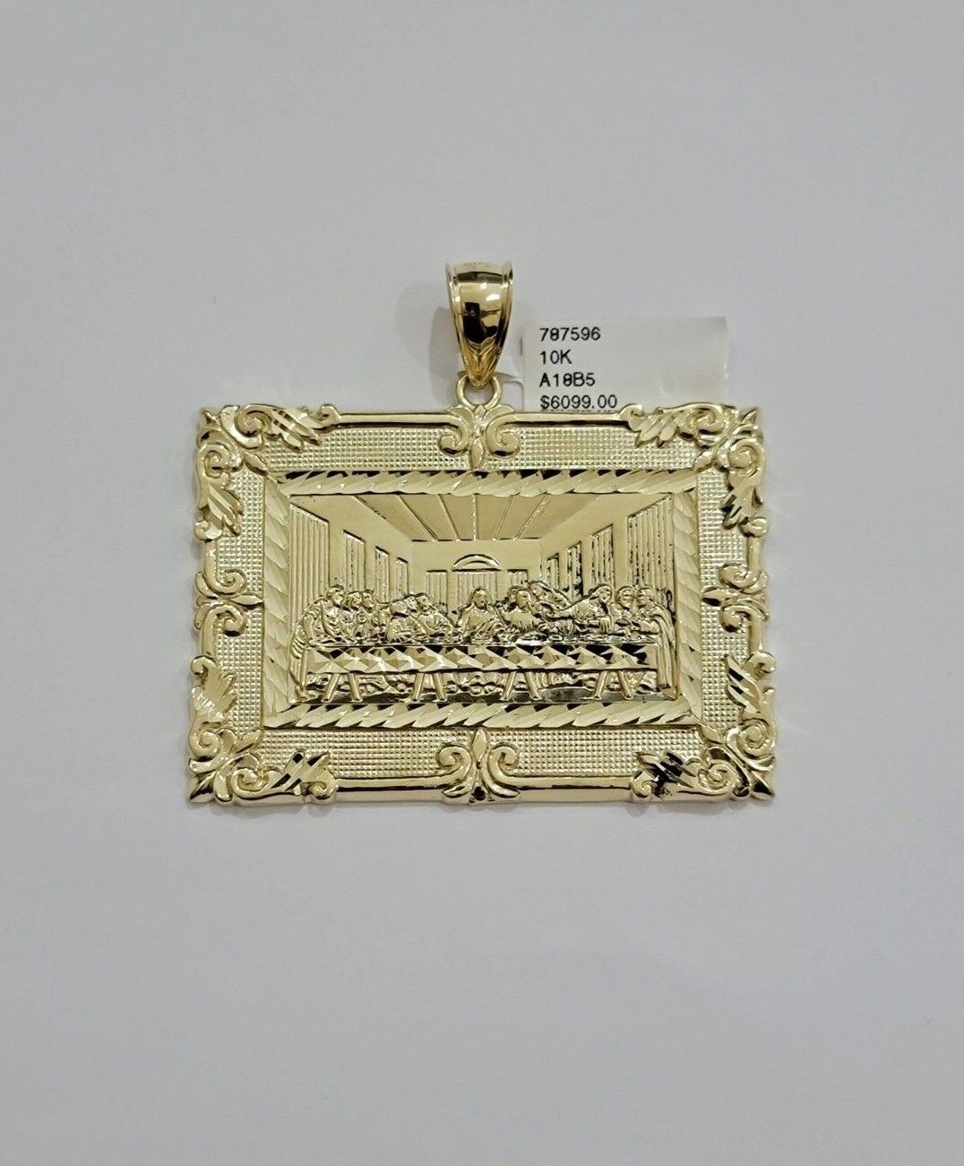 Real 10k Gold Pendant Charm Last Supper Square Jesus 10kt Yellow 1.5-3 Inch SALE