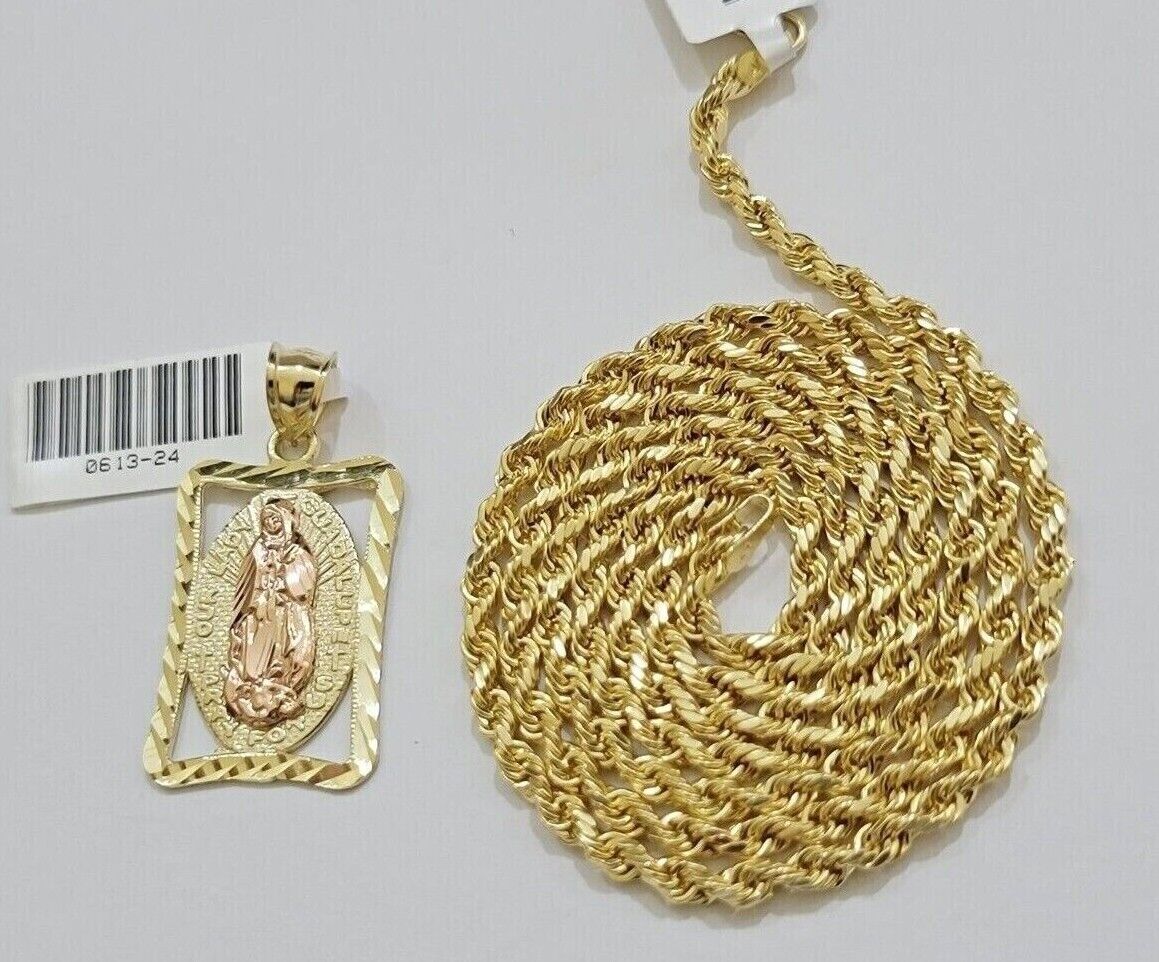 10kt Yellow Gold Rope Chain Virgin Mary Charm Pendant 18-28 Inches Necklace SALE